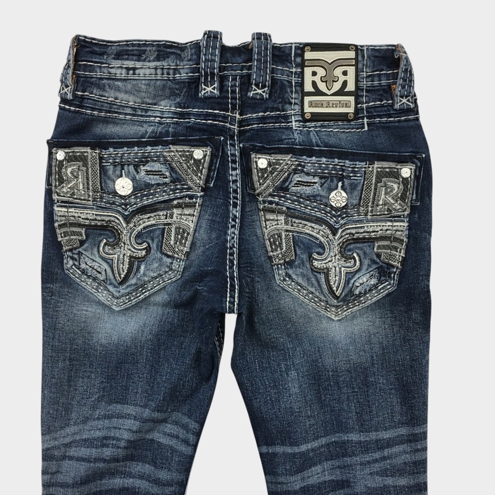 Rock Revival Ari Alt Straight Leg Jeans Mens 31 Blue Distressed Denim